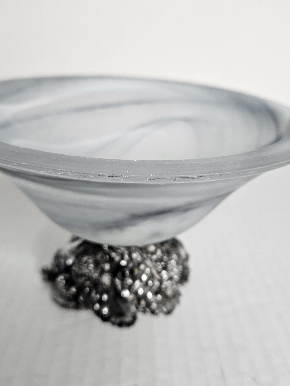 Murano Made In Italy Marbled Frost Glass Decorative Bowl - Candy Dish White/Gray